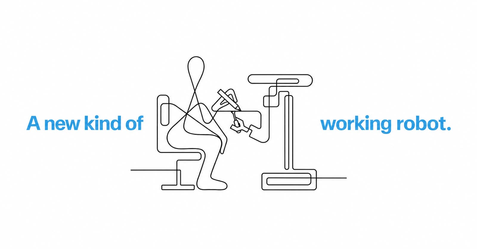 Maven Robotics' launch graphic: a single-line drawing of a seated worker and a robot arm, captioned 'A new kind of working robot.'